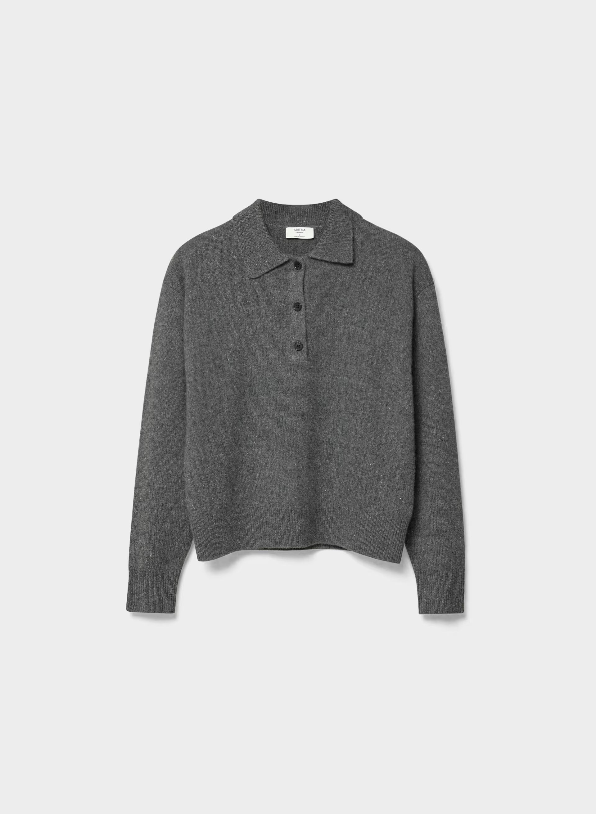 Essential Cashmere Museo Polo Sweater - SPECKLED CHARCOAL