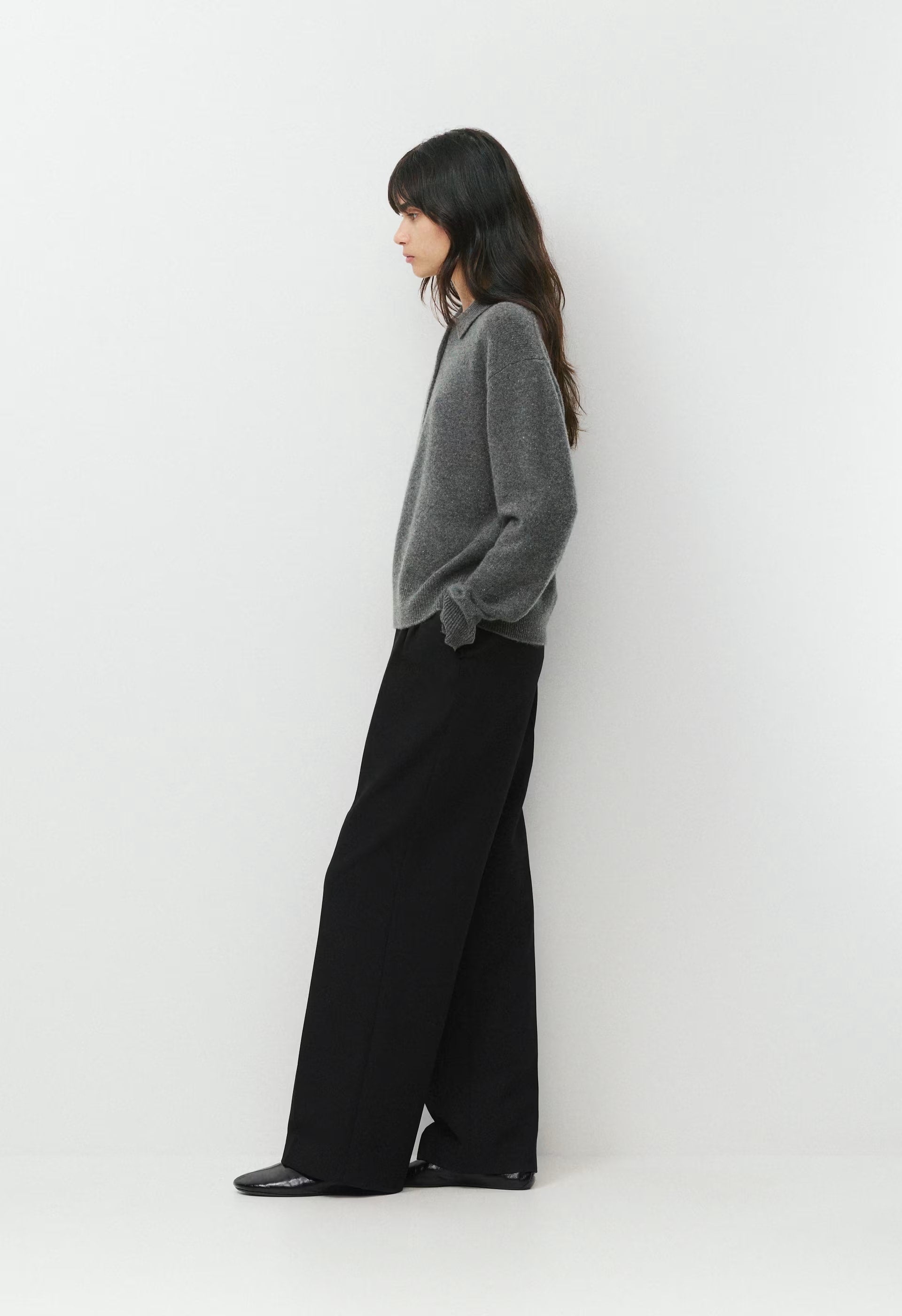 Essential Cashmere Museo Polo Sweater - SPECKLED CHARCOAL