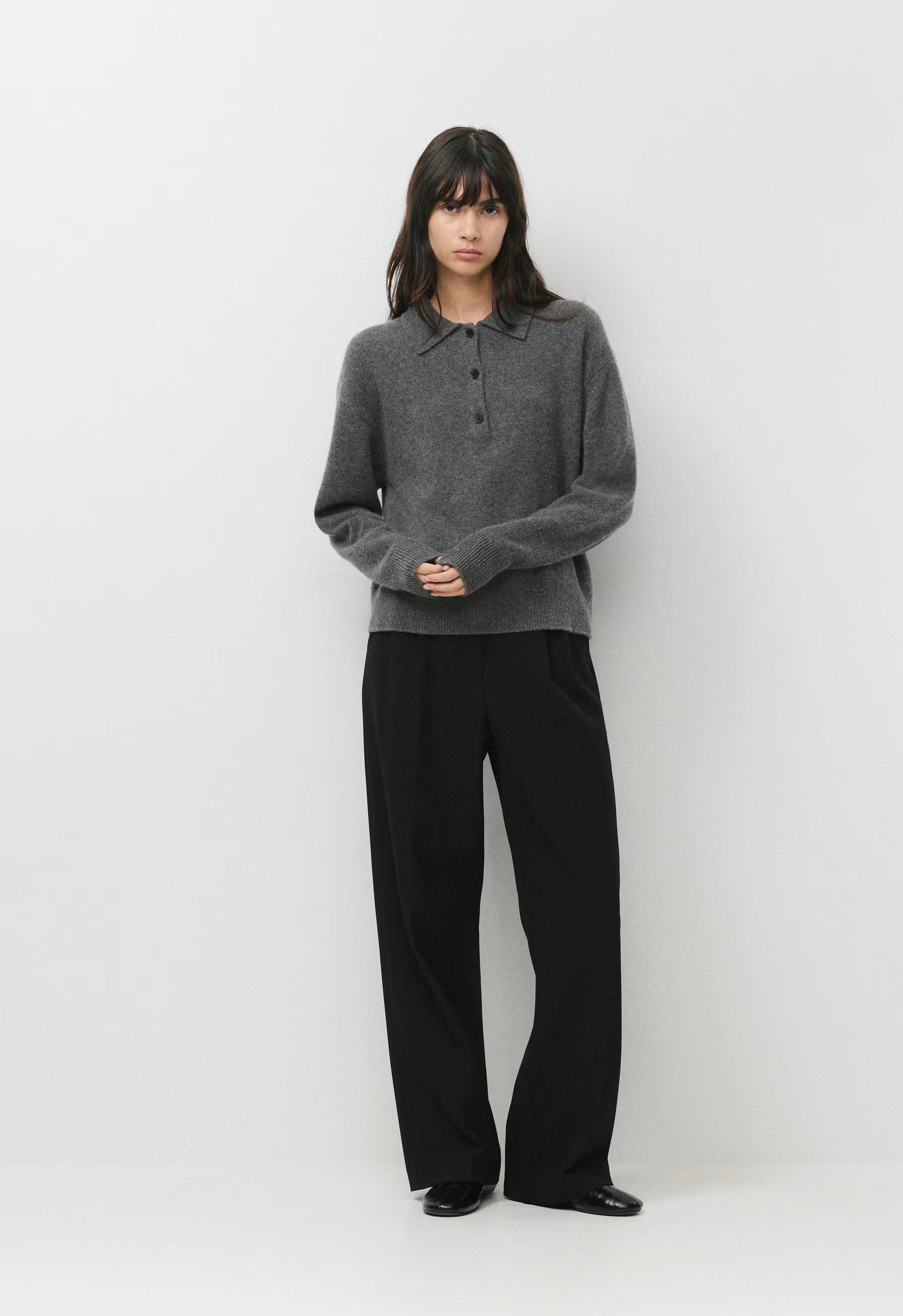 Essential Cashmere Museo Polo Sweater - SPECKLED CHARCOAL