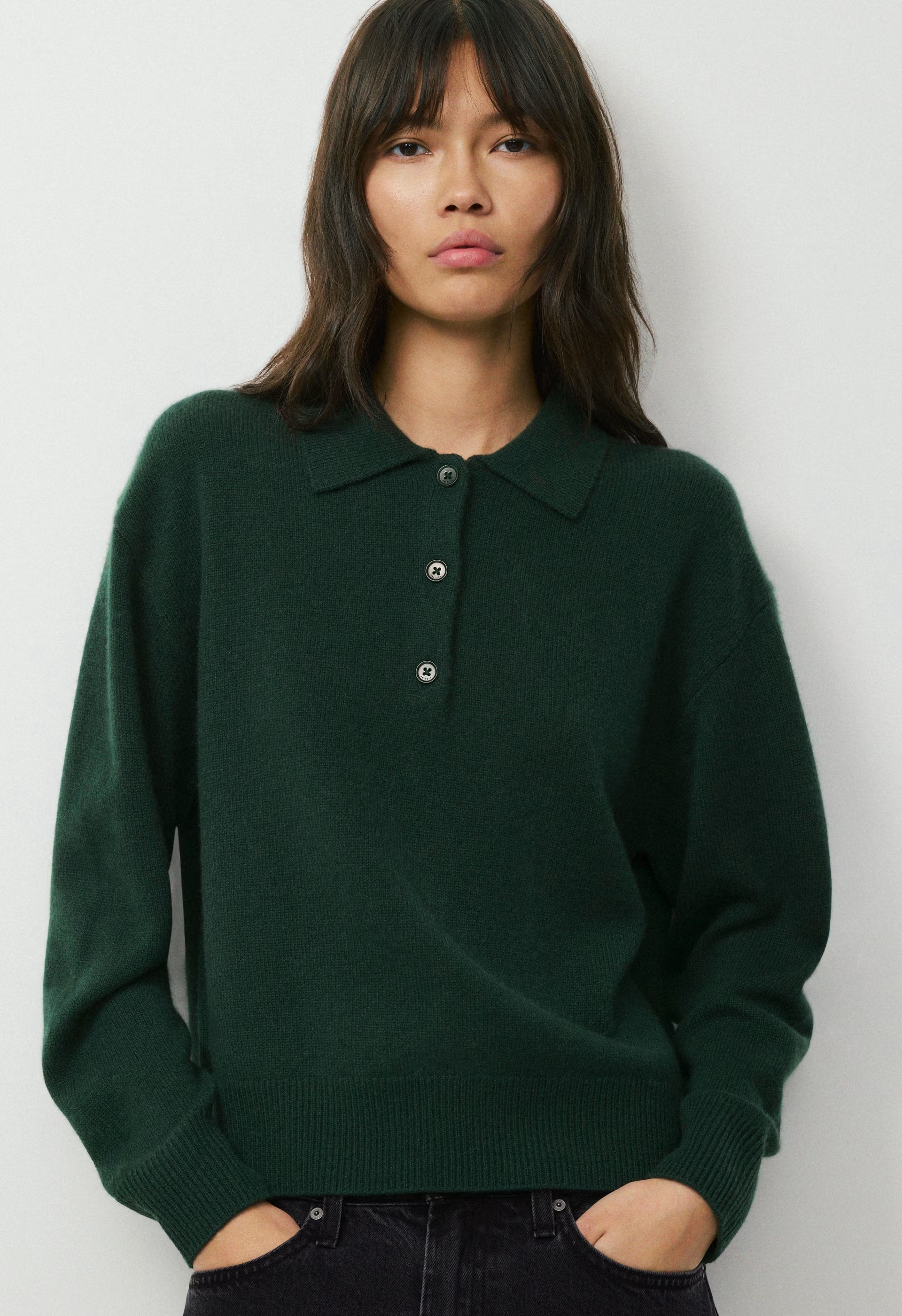 Essential Cashmere Museo Polo Sweater - FIGTREE GREEN