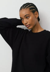 Cozy Sweatfleece Boyfriend Crew Sweatshirt - BLACK