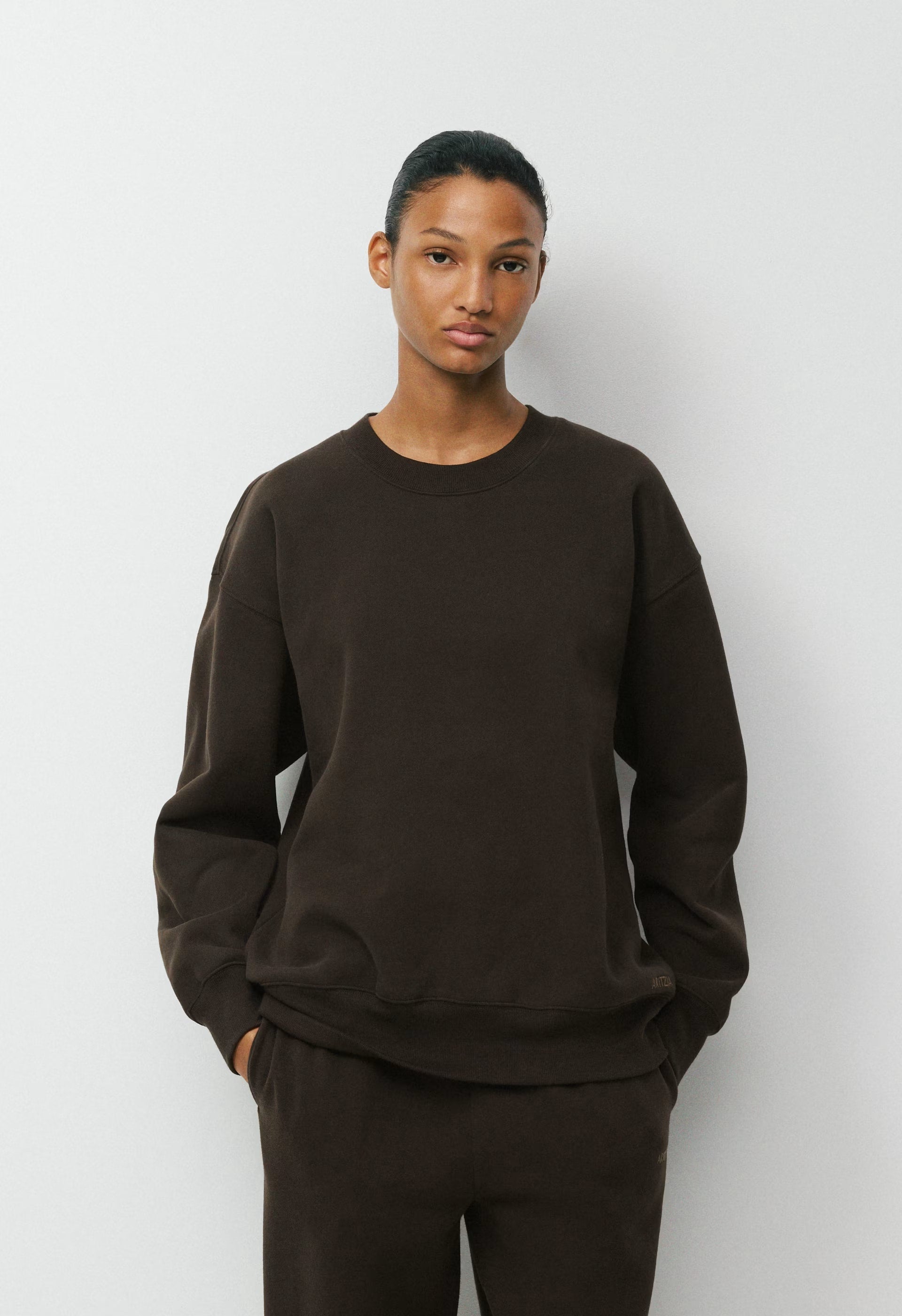 Cozy Sweatfleece Boyfriend Crew Sweatshirt - CACAO NIB BROWN