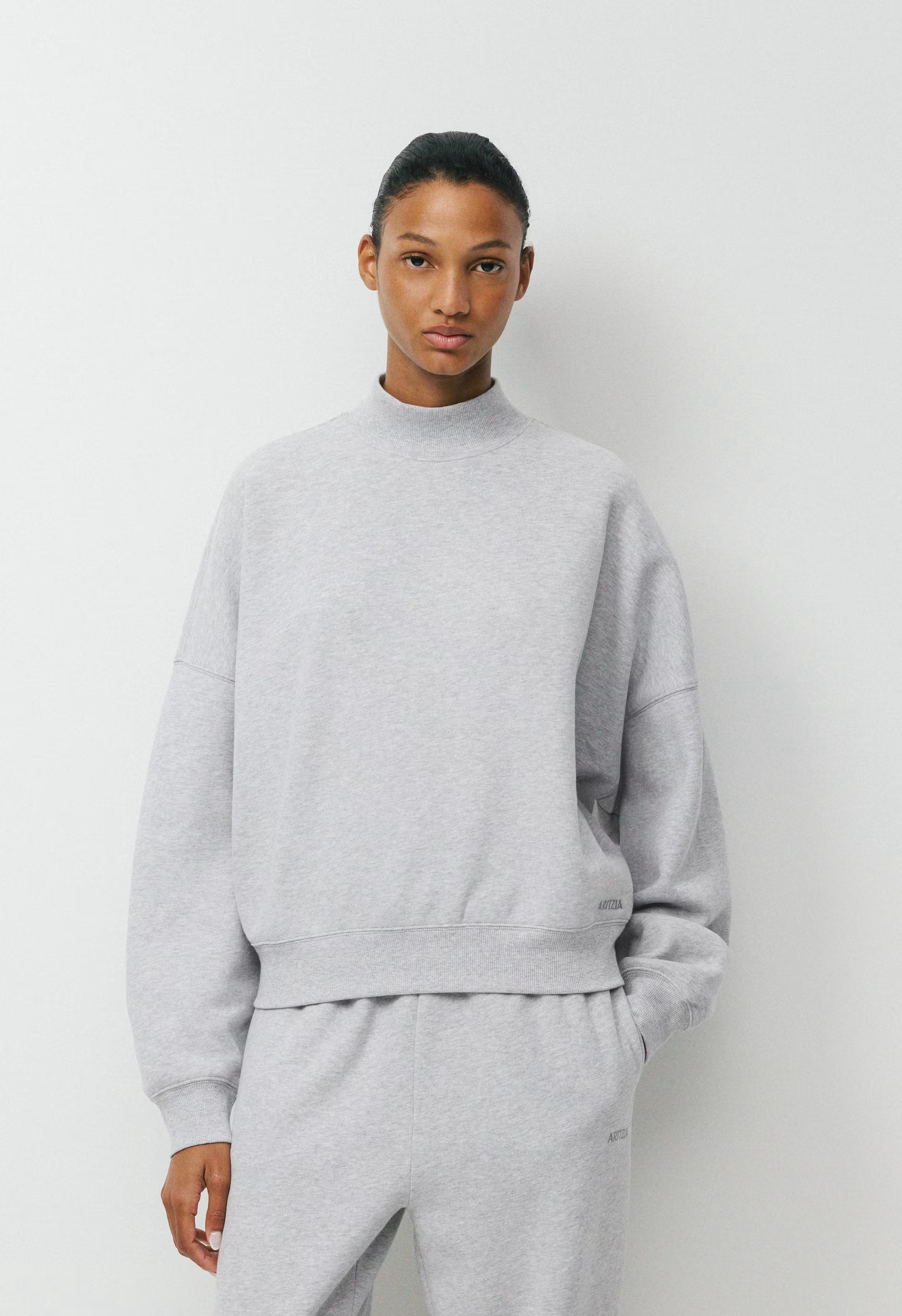 Cozy Sweatfleece Mega Mockneck - HEATHER CHROME
