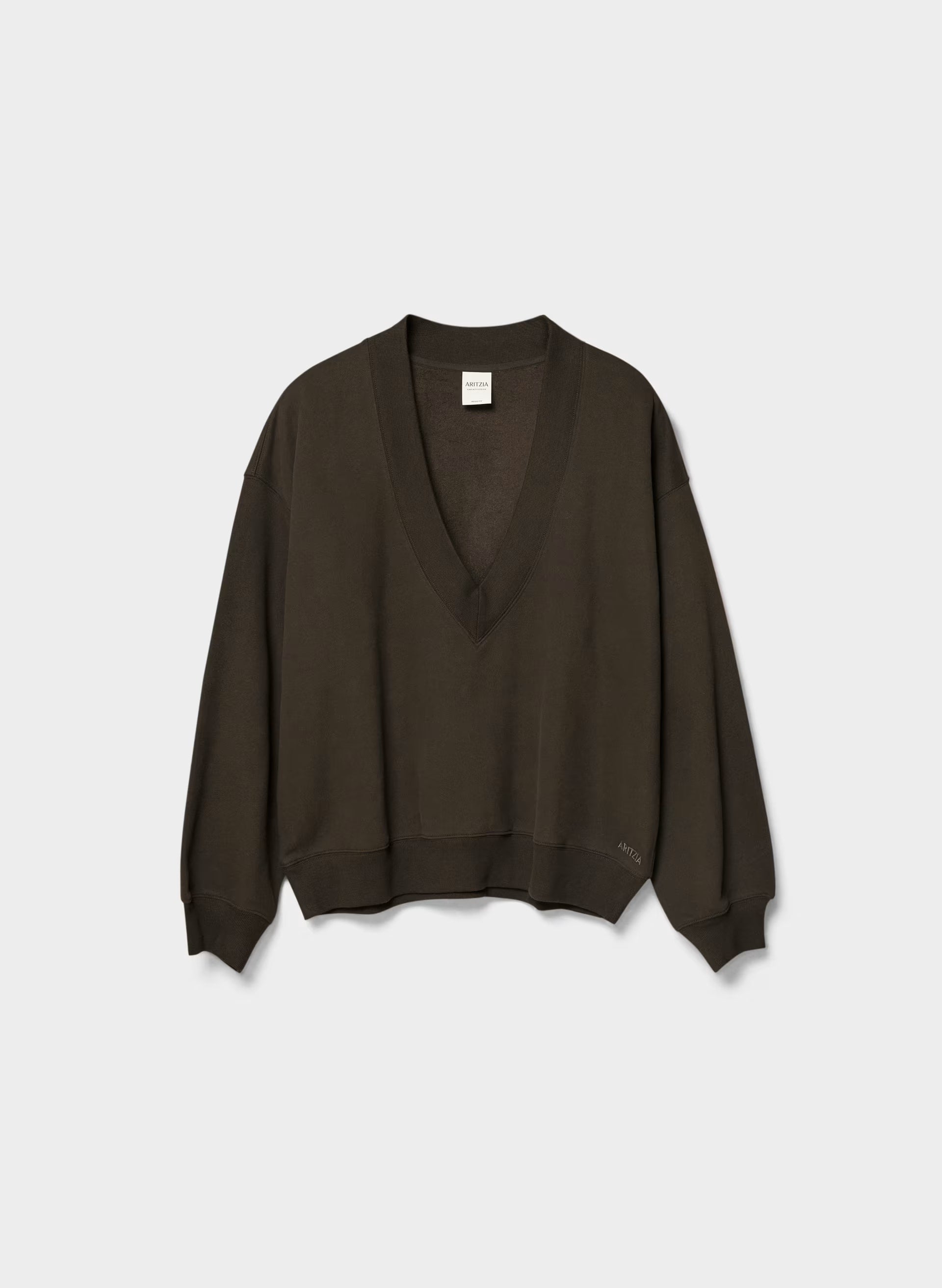 Cozy Sweatfleece Mega V-Neck Sweatshirt - CACAO NIB BROWN