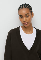 Cozy Sweatfleece Mega V-Neck Sweatshirt - CACAO NIB BROWN