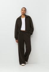 Cozy Sweatfleece Boyfriend Blouson Jacket - CACAO NIB BROWN
