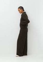 Cozy Sweatfleece Boyfriend Blouson Jacket - CACAO NIB BROWN
