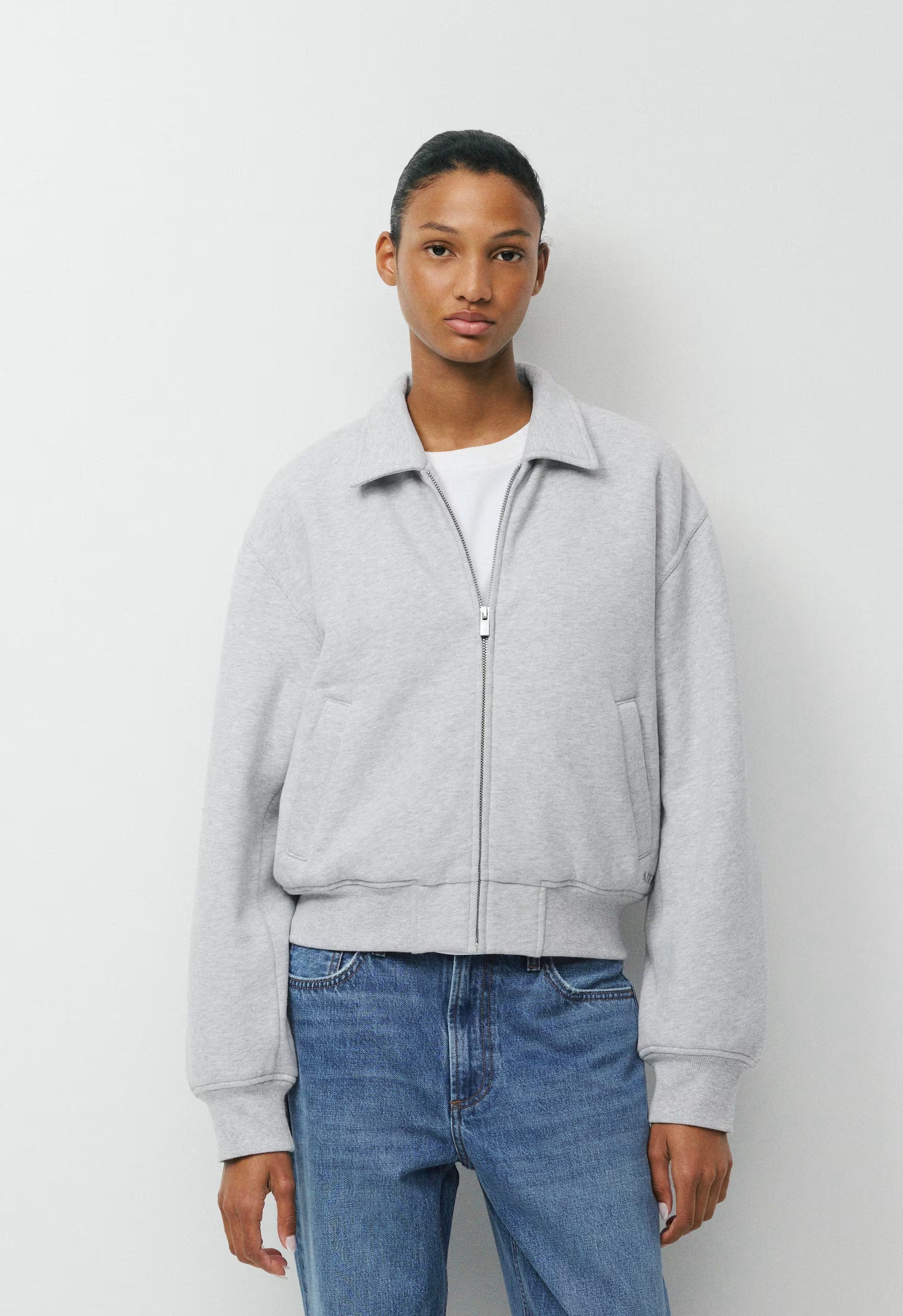 Cozy Sweatfleece Boyfriend Blouson Jacket - HEATHER CHROME