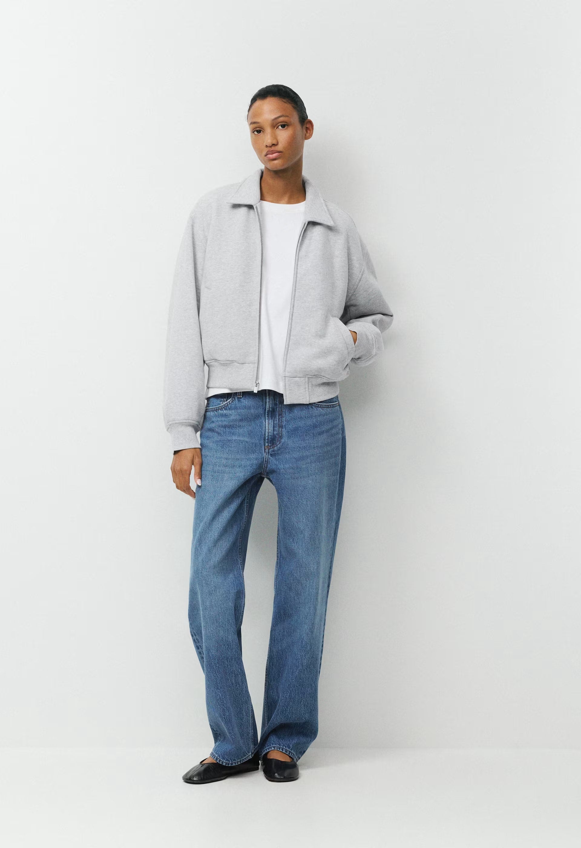 Cozy Sweatfleece Boyfriend Blouson Jacket - HEATHER CHROME