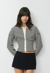 Golightly Cardigan - Wonder Yarn - LT BIRCH/ DK NGHT NVY