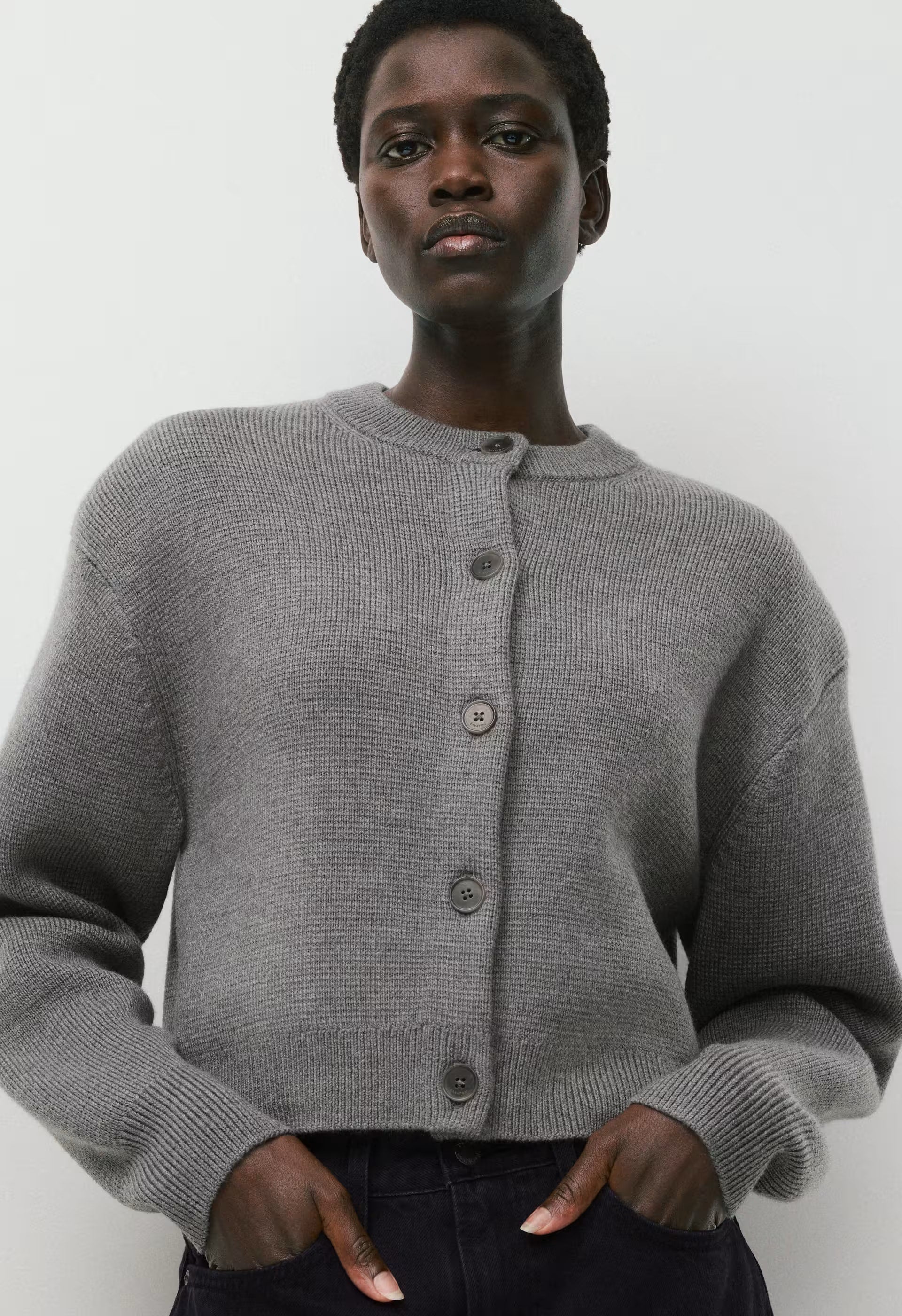 Bay Merino Wool Cardigan - HEATHER DARK GREY