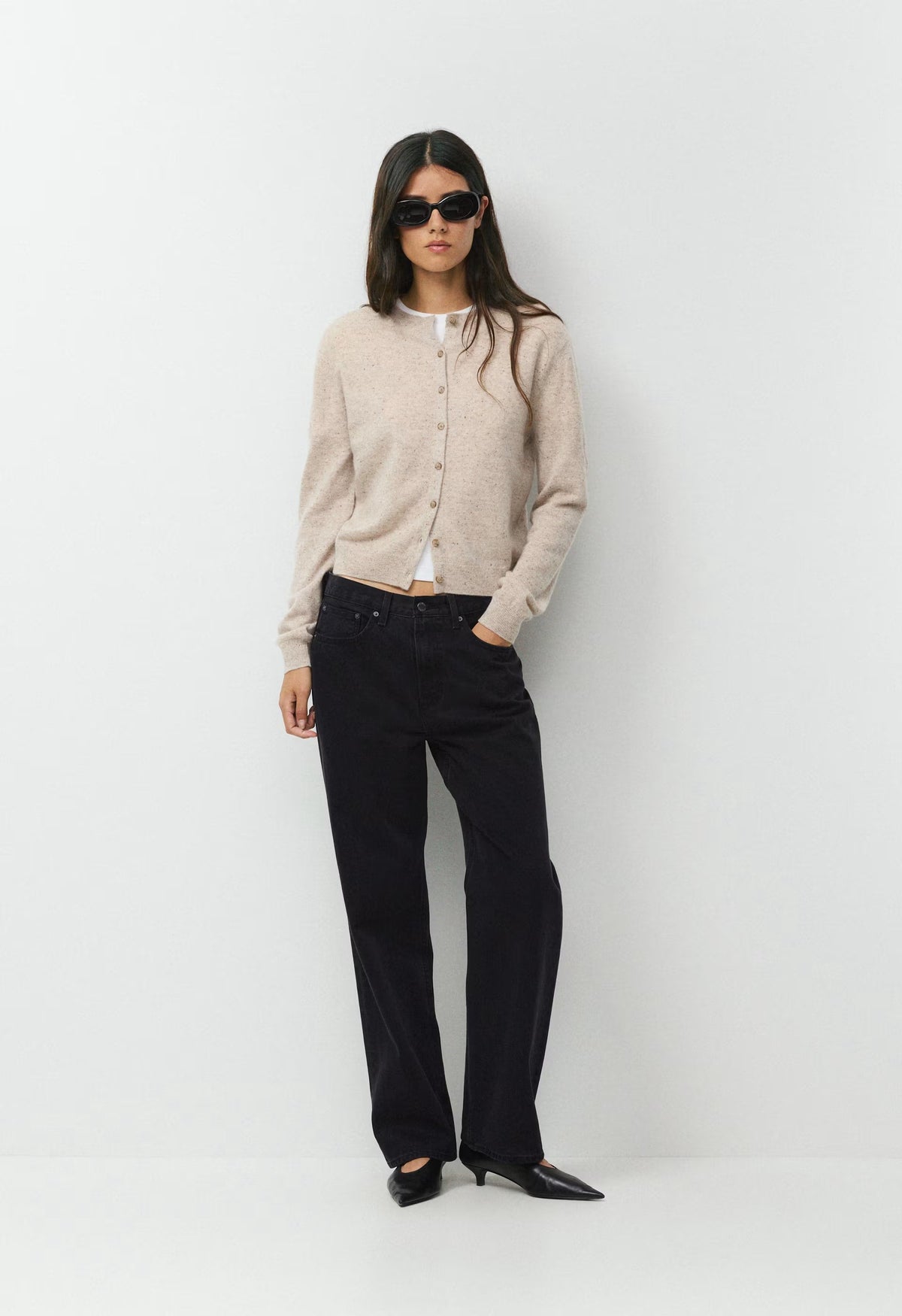 Bare Cashmere Noteworthy Cardigan - SPECKLED MRCN BEIGE