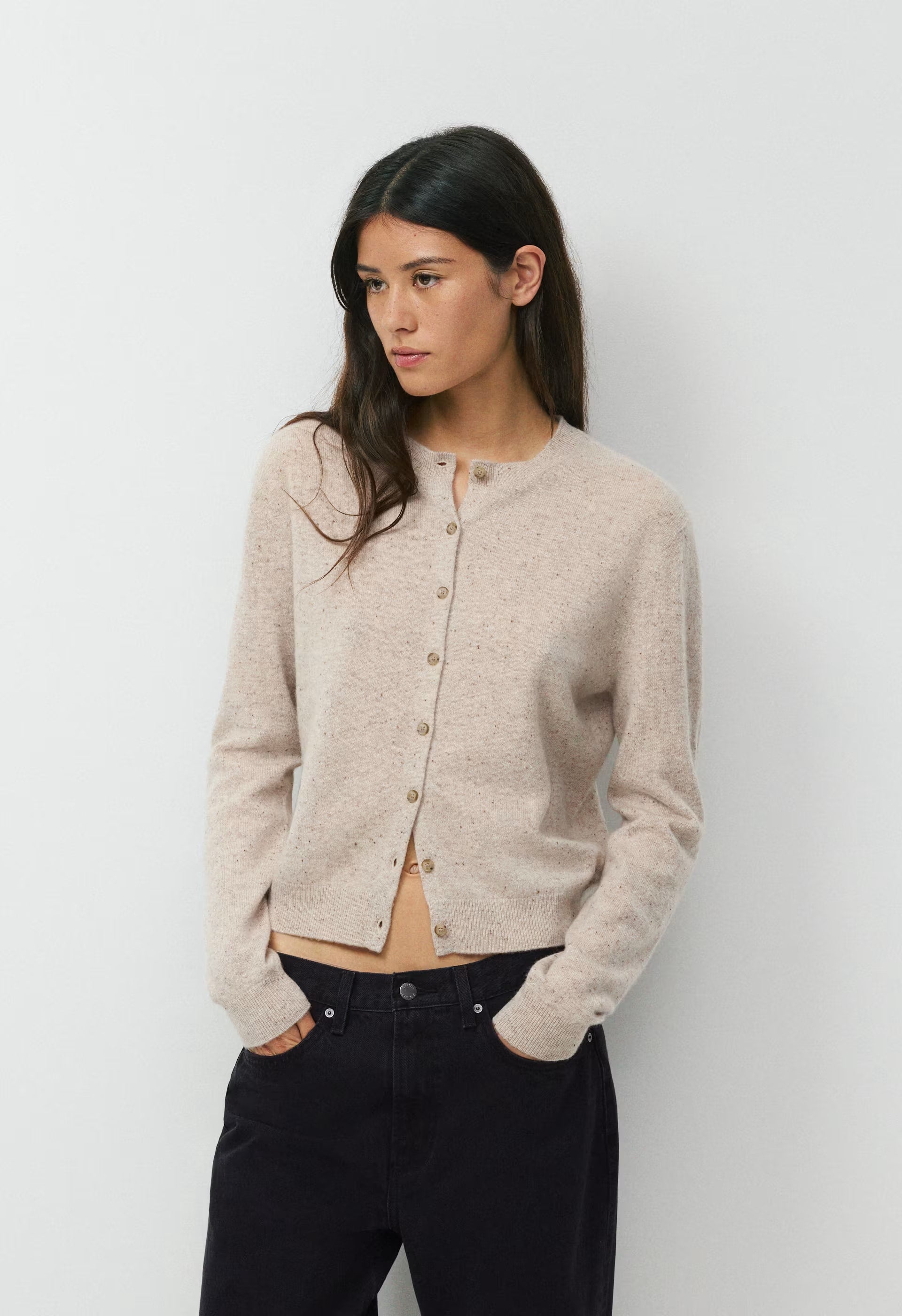 Bare Cashmere Noteworthy Cardigan - SPECKLED MRCN BEIGE