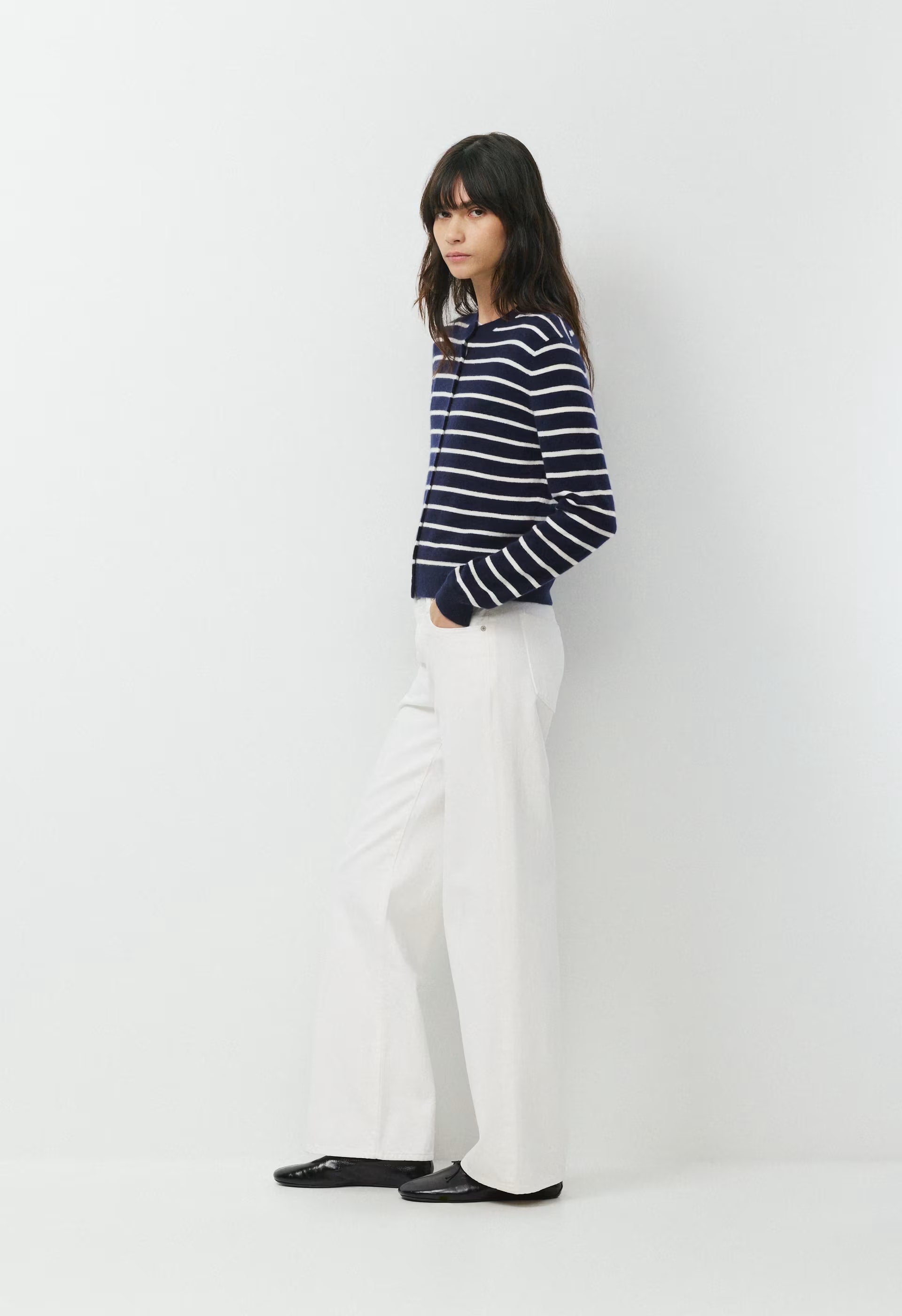 Bare Cashmere Noteworthy Cardigan - ADMIRAL NVY/LT BIRCH