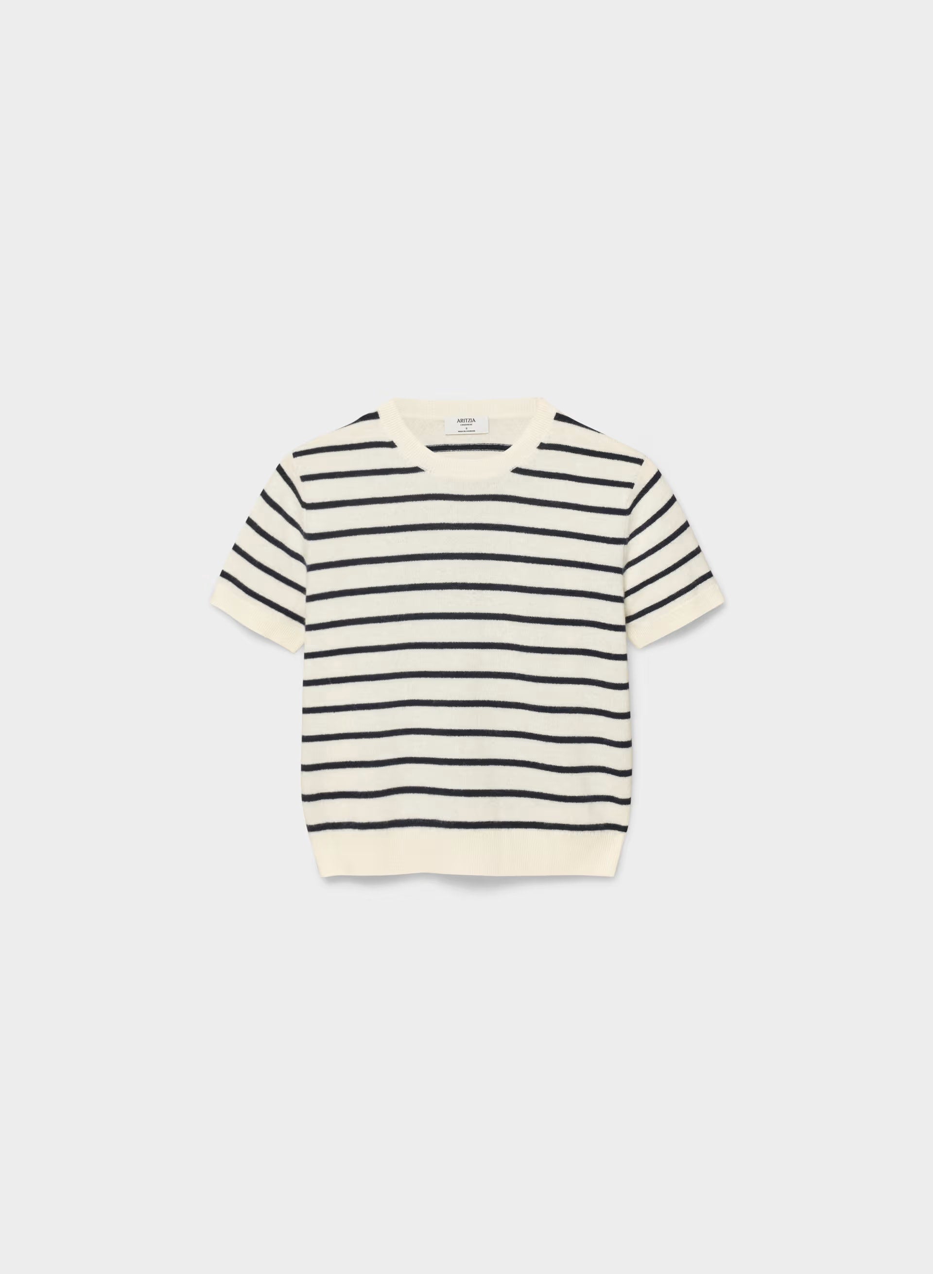 Bare Cashmere Bloor Shortsleeve Sweater - LGHT BRCH/ADML NVY