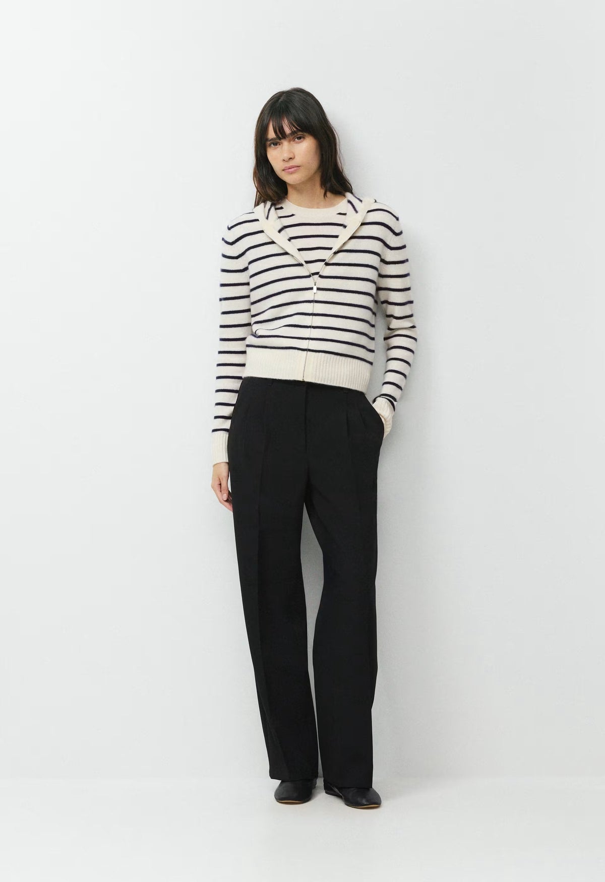Essential Cashmere Idyllic Zip Hoodie - LGHT BRCH/ADML NVY
