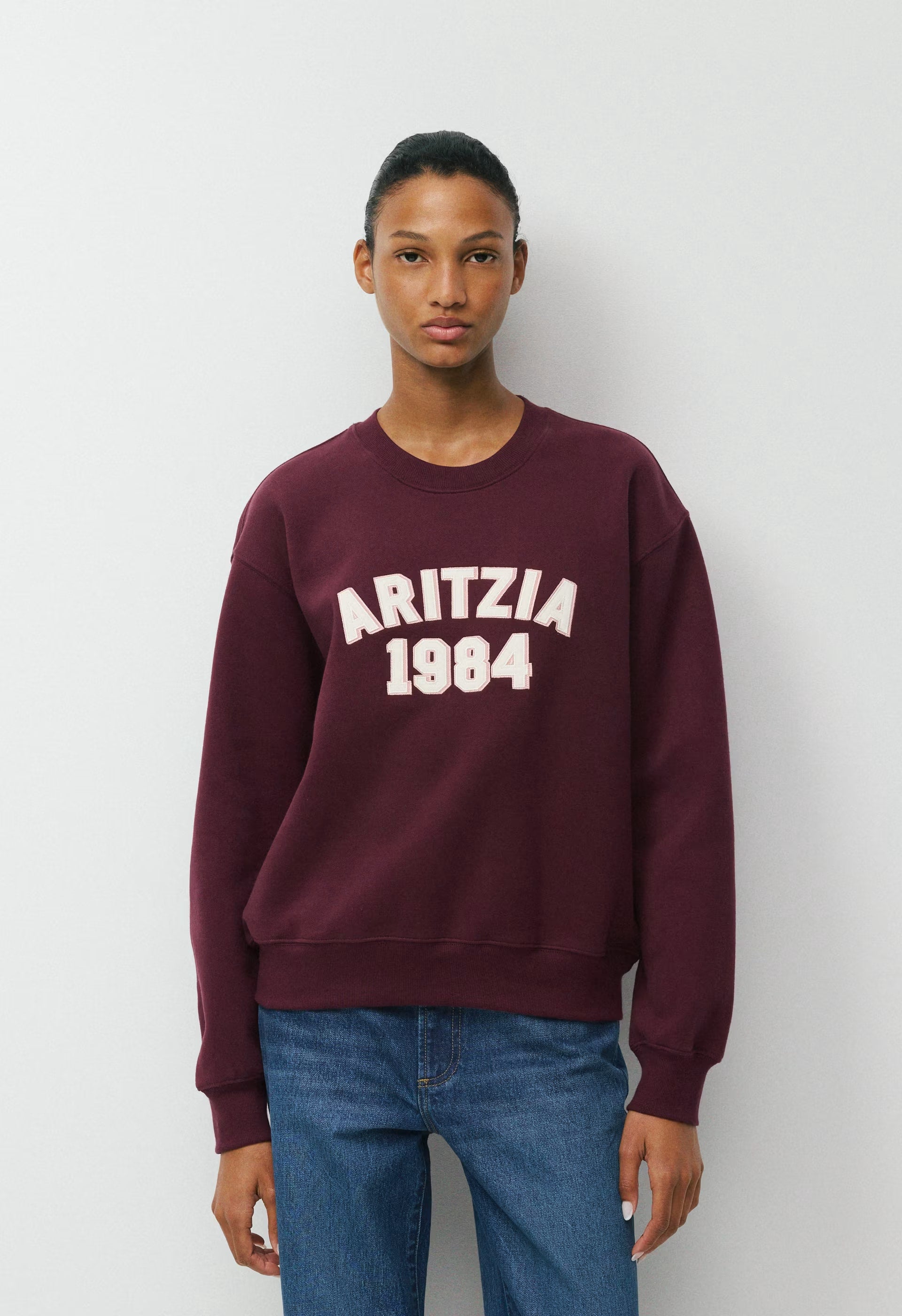 Cozy Sweatfleece Perfect Crew Sweatshirt - GALA PLUM/ LT BIRCH