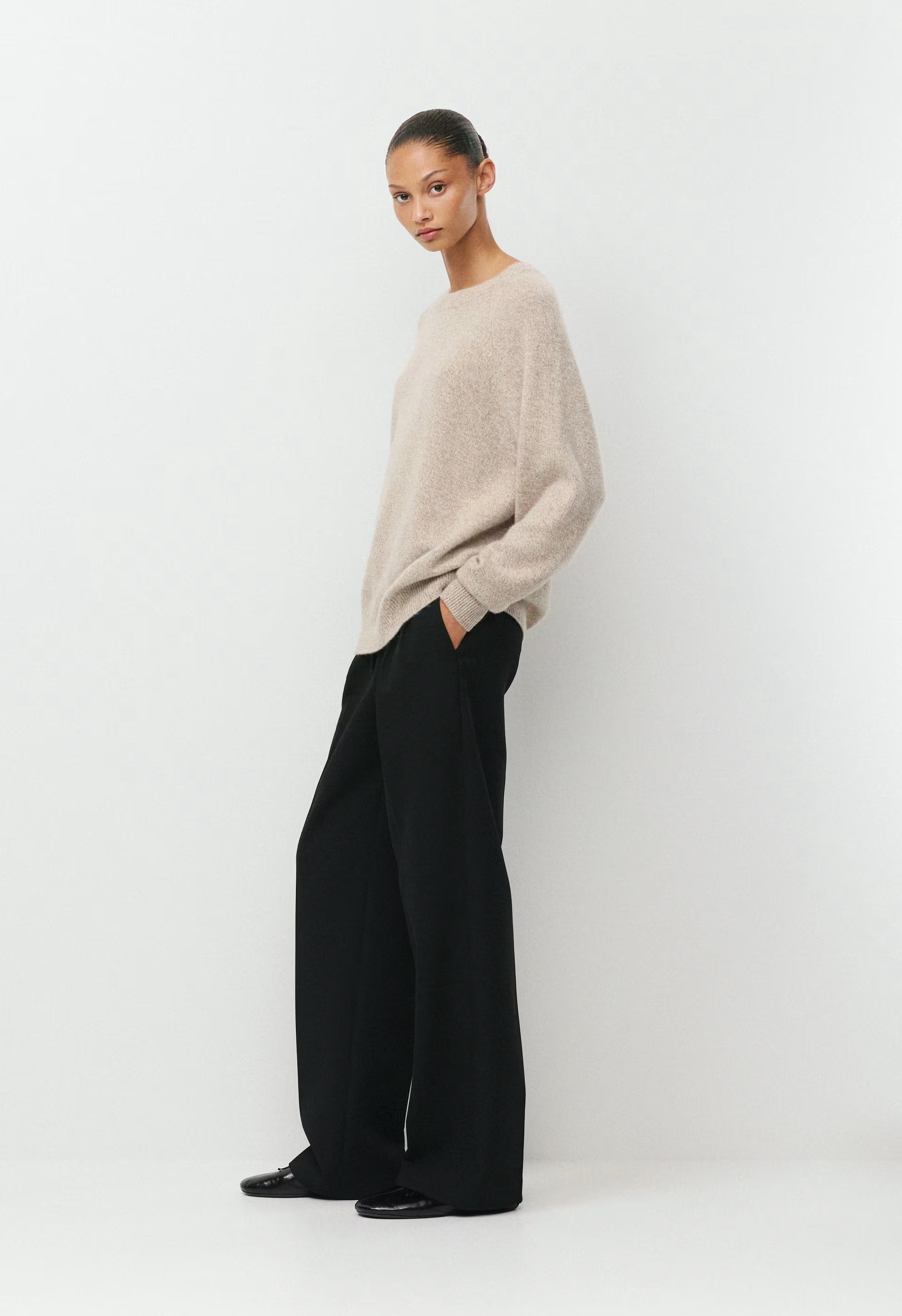 Essential Wool Cashmere Isabelle Sweater - HTR NMD TAUPE/WHITE