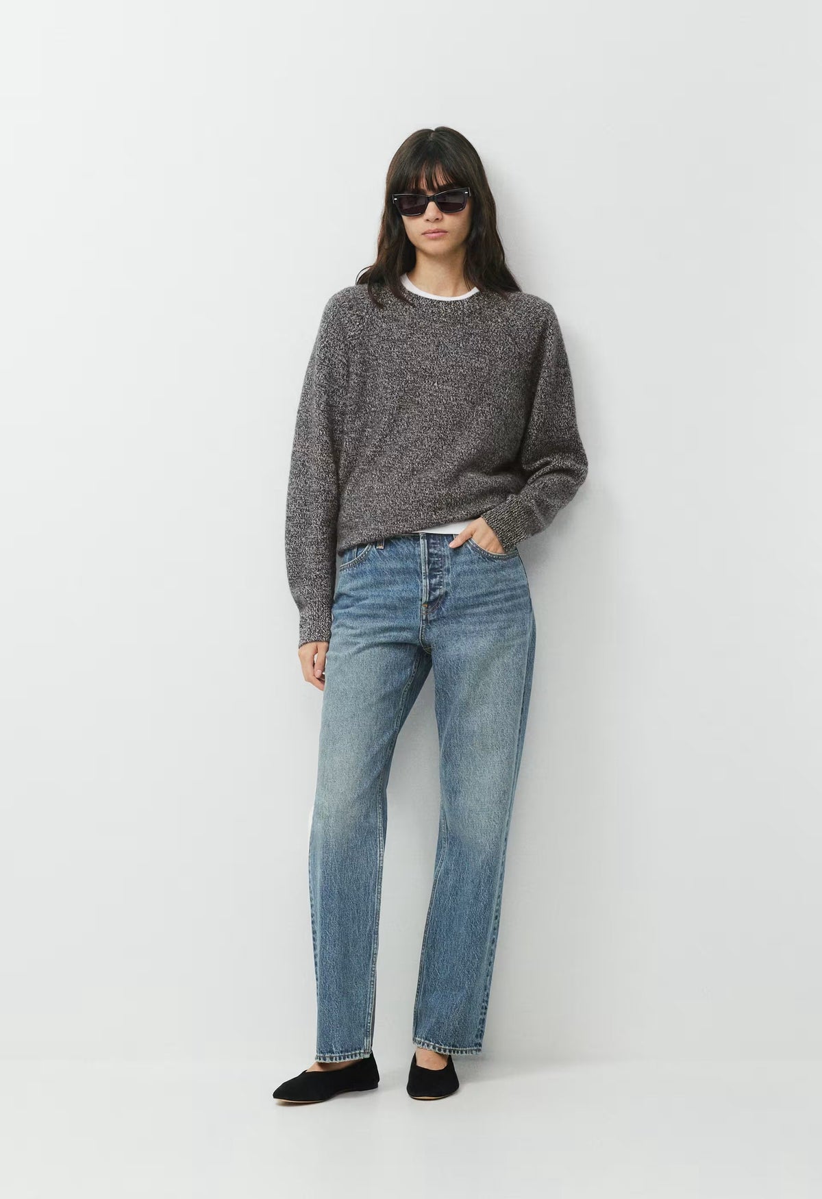 Essential Wool Cashmere Isabelle Sweater - BLK/HTR LIGHT GREY