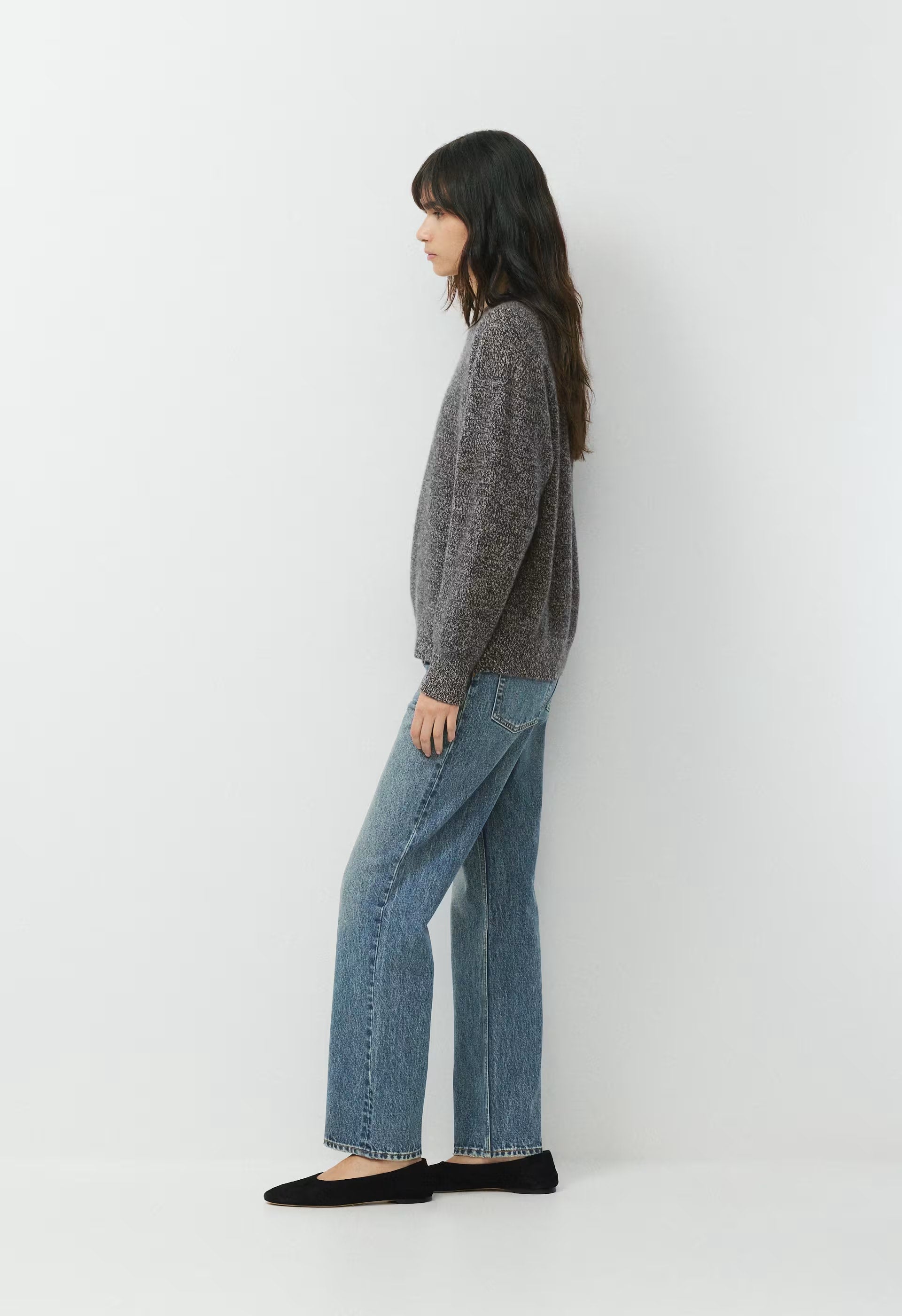Essential Wool Cashmere Isabelle Sweater - BLK/HTR LIGHT GREY