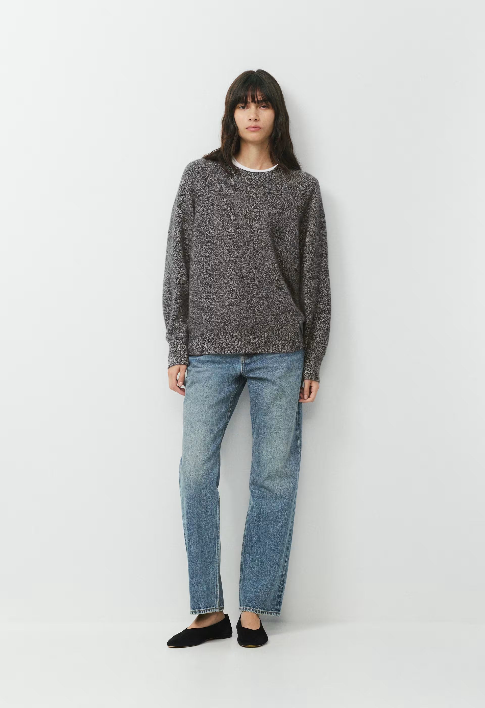Essential Wool Cashmere Isabelle Sweater - BLK/HTR LIGHT GREY