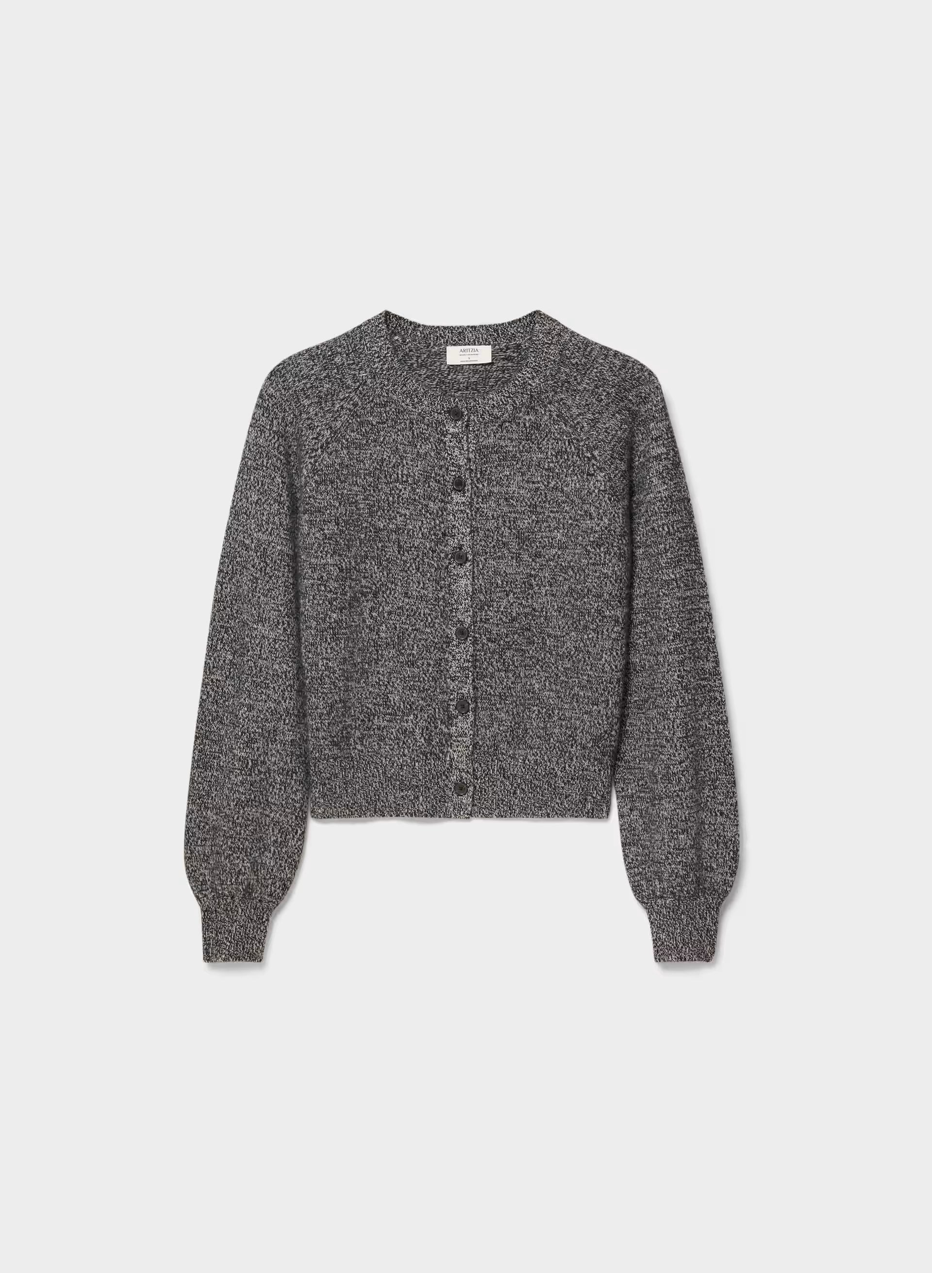 Essential Wool Cashmere London Cardigan - BLK/HTR LIGHT GREY