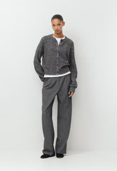 Essential Wool Cashmere London Cardigan - BLK/HTR LIGHT GREY