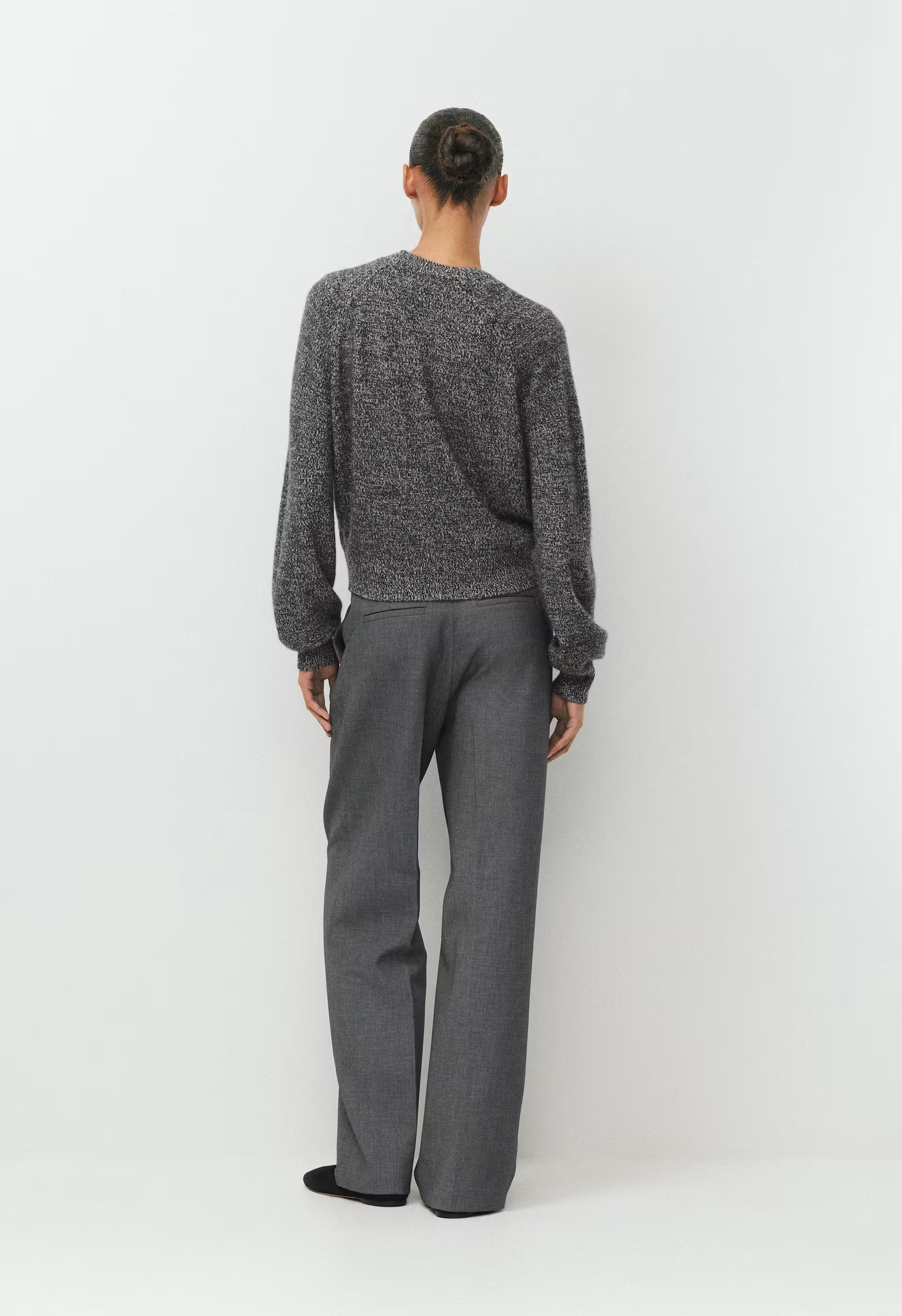 Essential Wool Cashmere London Cardigan - BLK/HTR LIGHT GREY