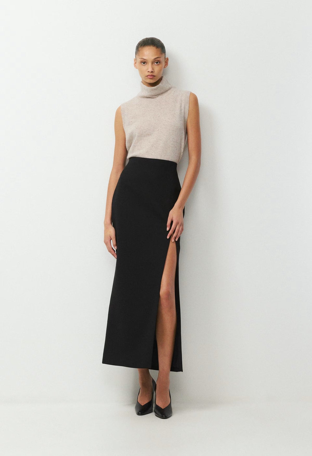 Bare Cashmere Opus Mockneck - SPECKLED MRCN BEIGE