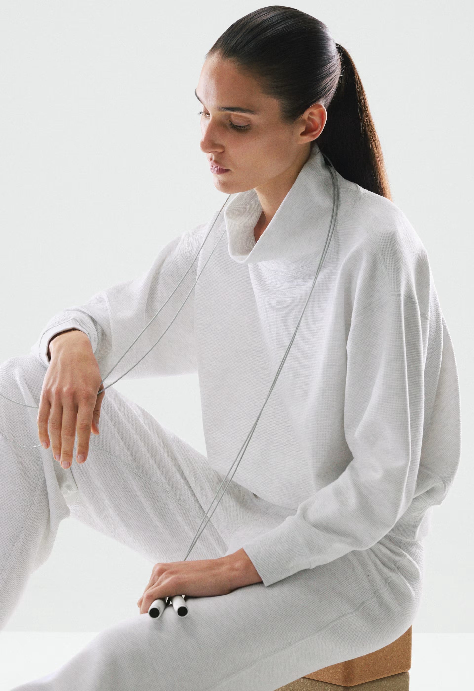 Wafflex Recuperate Funnel Neck - HEATHER CLOUD WHITE