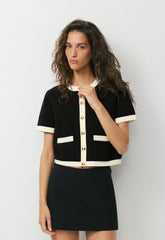 Approach Shortsleeve Cardigan - Wonder Yarn - BLACK/LIGHT BIRCH