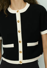 Approach Shortsleeve Cardigan - Wonder Yarn - BLACK/LIGHT BIRCH