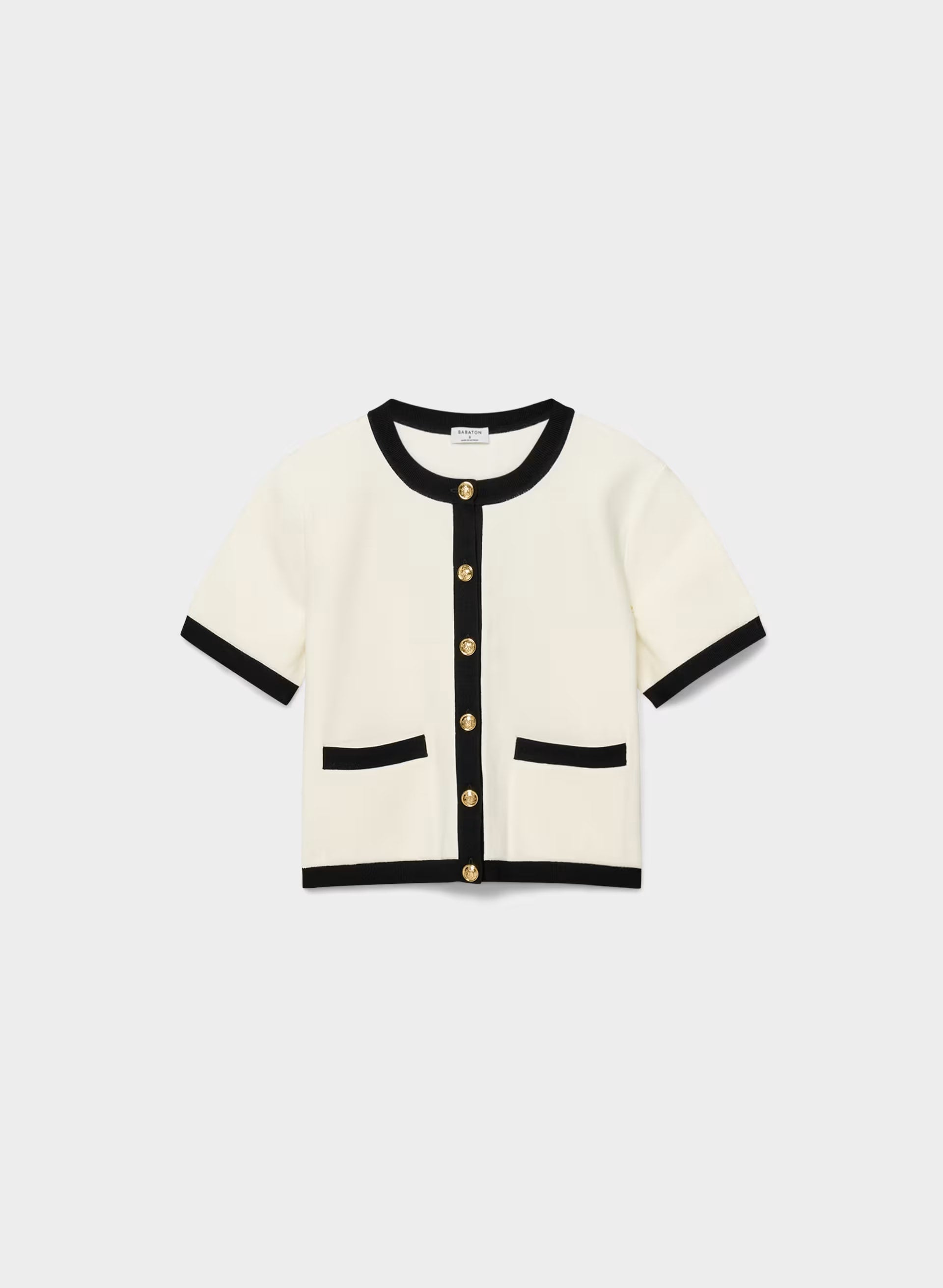 Approach Shortsleeve Cardigan - Wonder Yarn - LIGHT BIRCH/BLACK