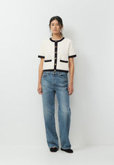 Approach Shortsleeve Cardigan - Wonder Yarn - LIGHT BIRCH/BLACK