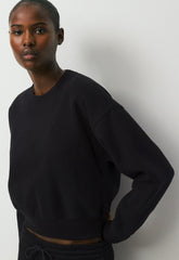 Cozy Sweatfleece Boyfriend Boxy Sweatshirt - BLACK