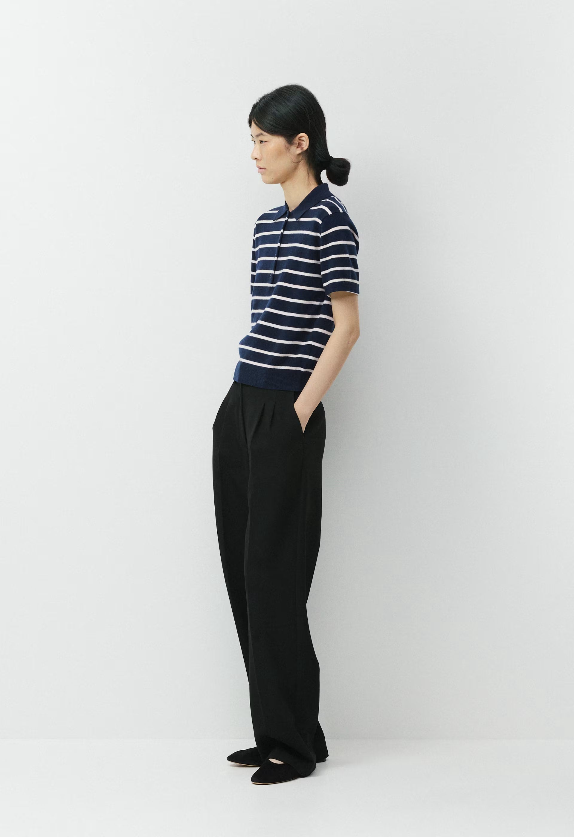 Bare Cashmere Cellini Shortsleeve Sweater - ADMIRAL NVY/LT BIRCH