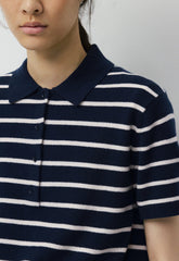 Bare Cashmere Cellini Shortsleeve Sweater - ADMIRAL NVY/LT BIRCH