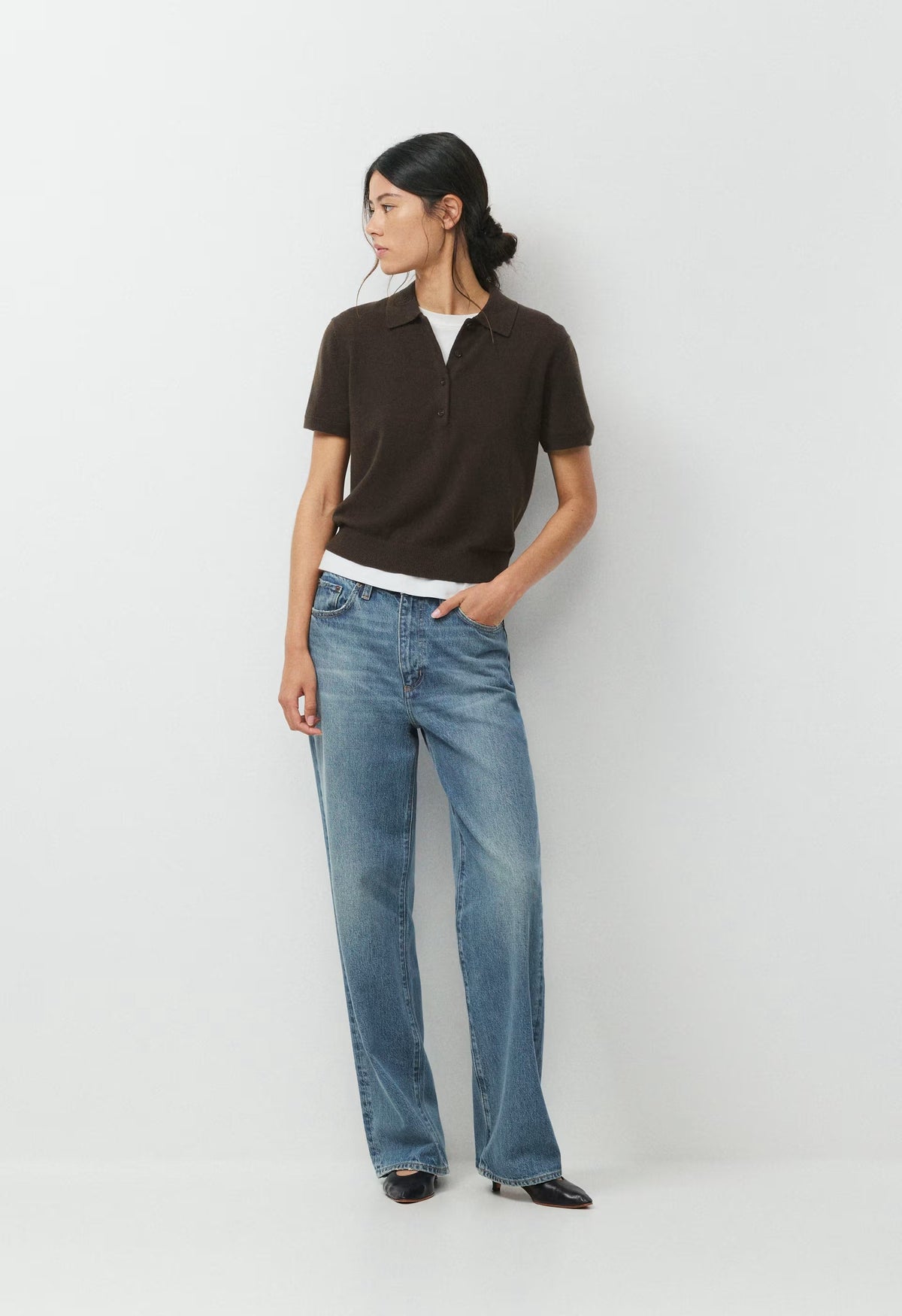 Bare Cashmere Cellini Shortsleeve Sweater - CACAO NIB BROWN