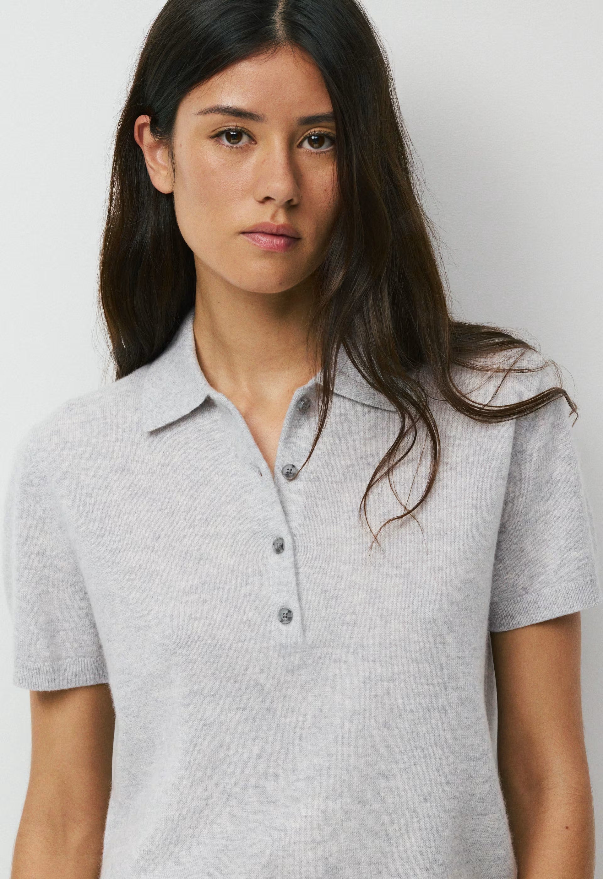 Bare Cashmere Cellini Shortsleeve Sweater - HEATHER CHROME