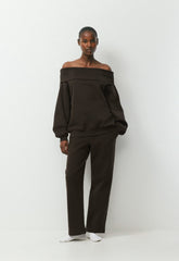 Cozy Sweatfleece Mega Off-Shoulder Sweatshirt - CACAO NIB BROWN