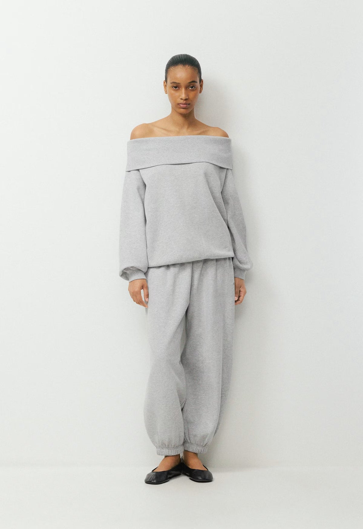 Cozy Sweatfleece Mega Off-Shoulder Sweatshirt - HEATHER CHROME