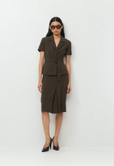 Brynn Shortsleeve Blazer - Sway Crepe - DARK COFFEE