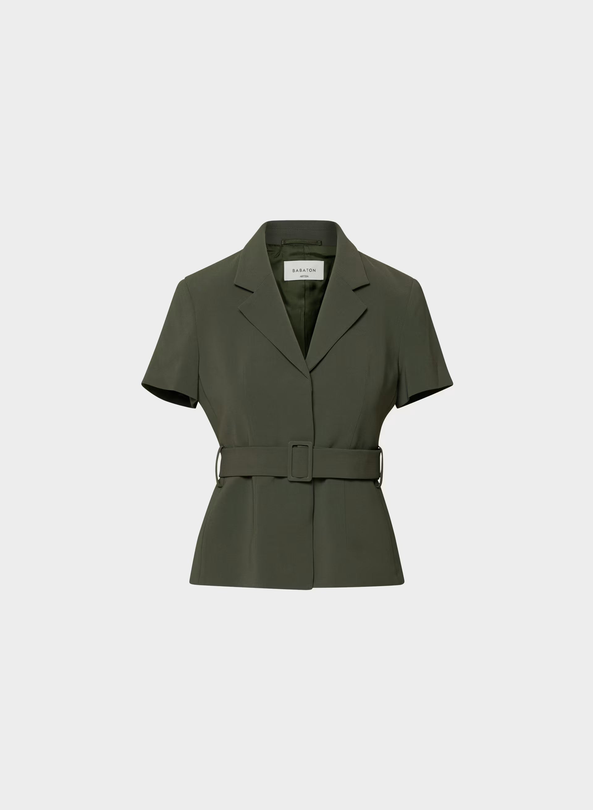 Brynn Shortsleeve Blazer - Sway Crepe - FLINT GREEN