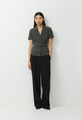Brynn Shortsleeve Blazer - Sway Crepe - FLINT GREEN