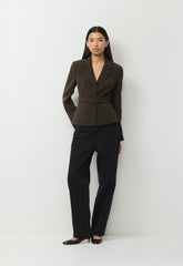 Brynn Blazer - Sway Crepe - DARK COFFEE