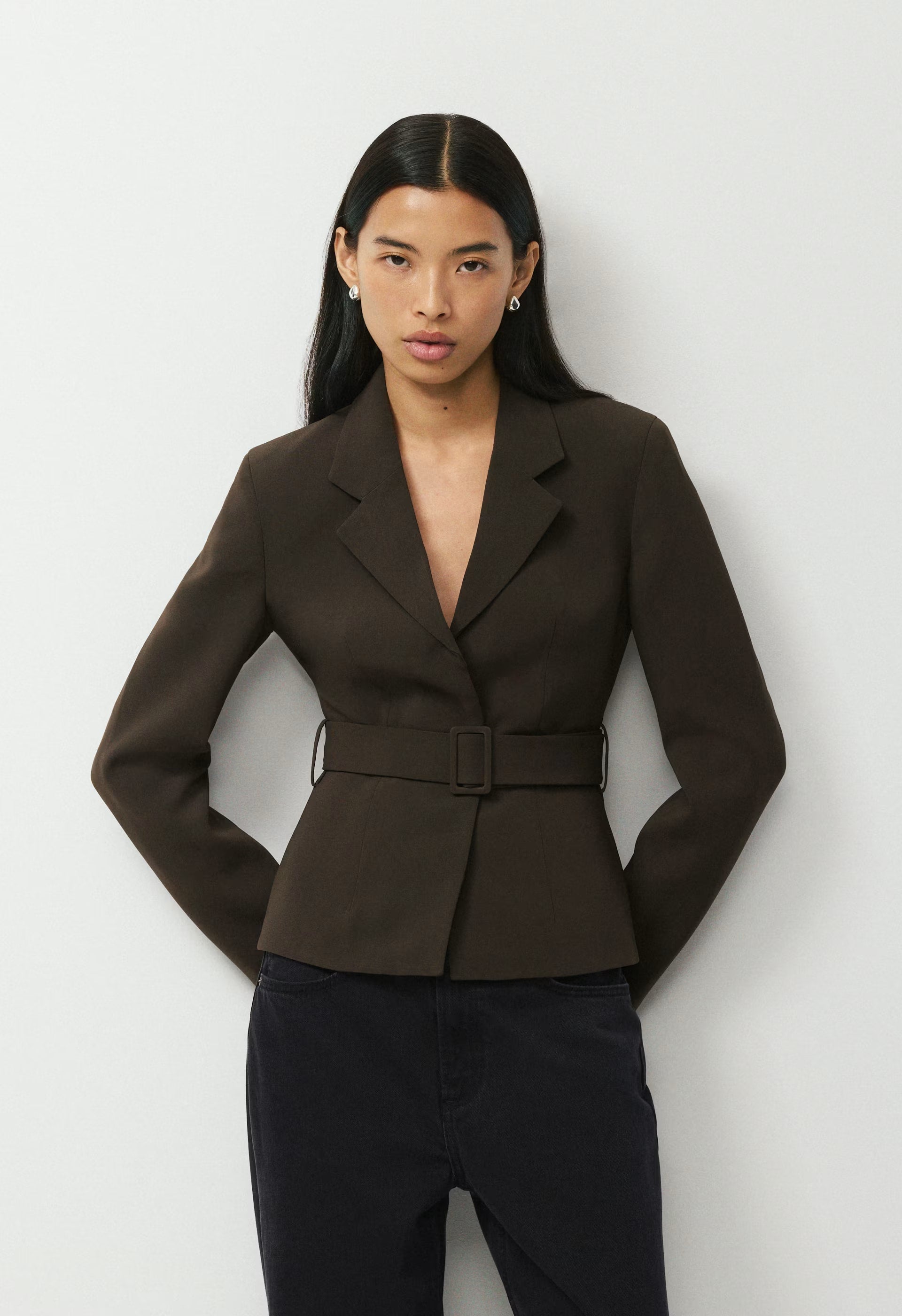 Brynn Blazer - Sway Crepe - DARK COFFEE