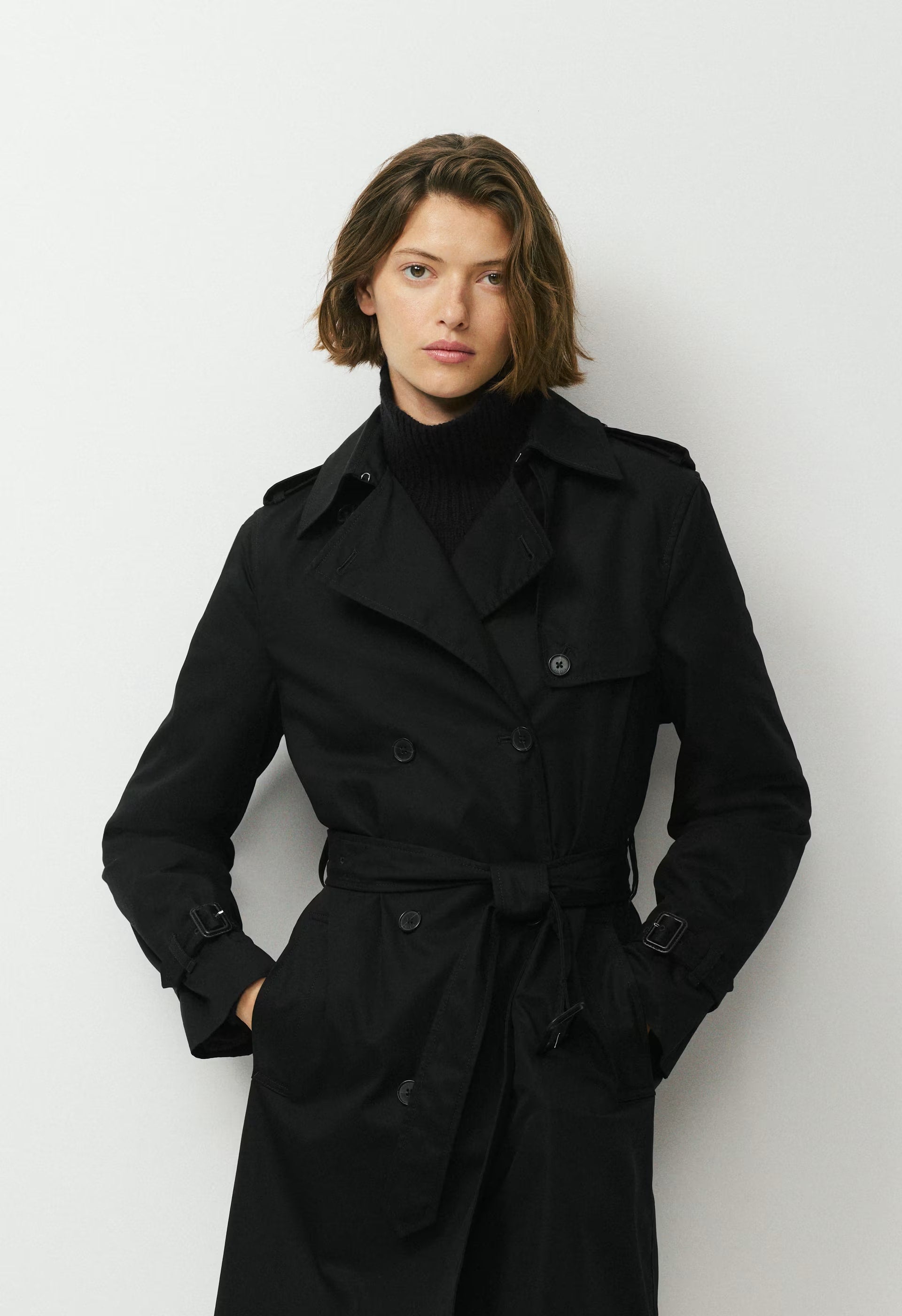 The Finch Mid Trench Coat - City Twill - BLACK