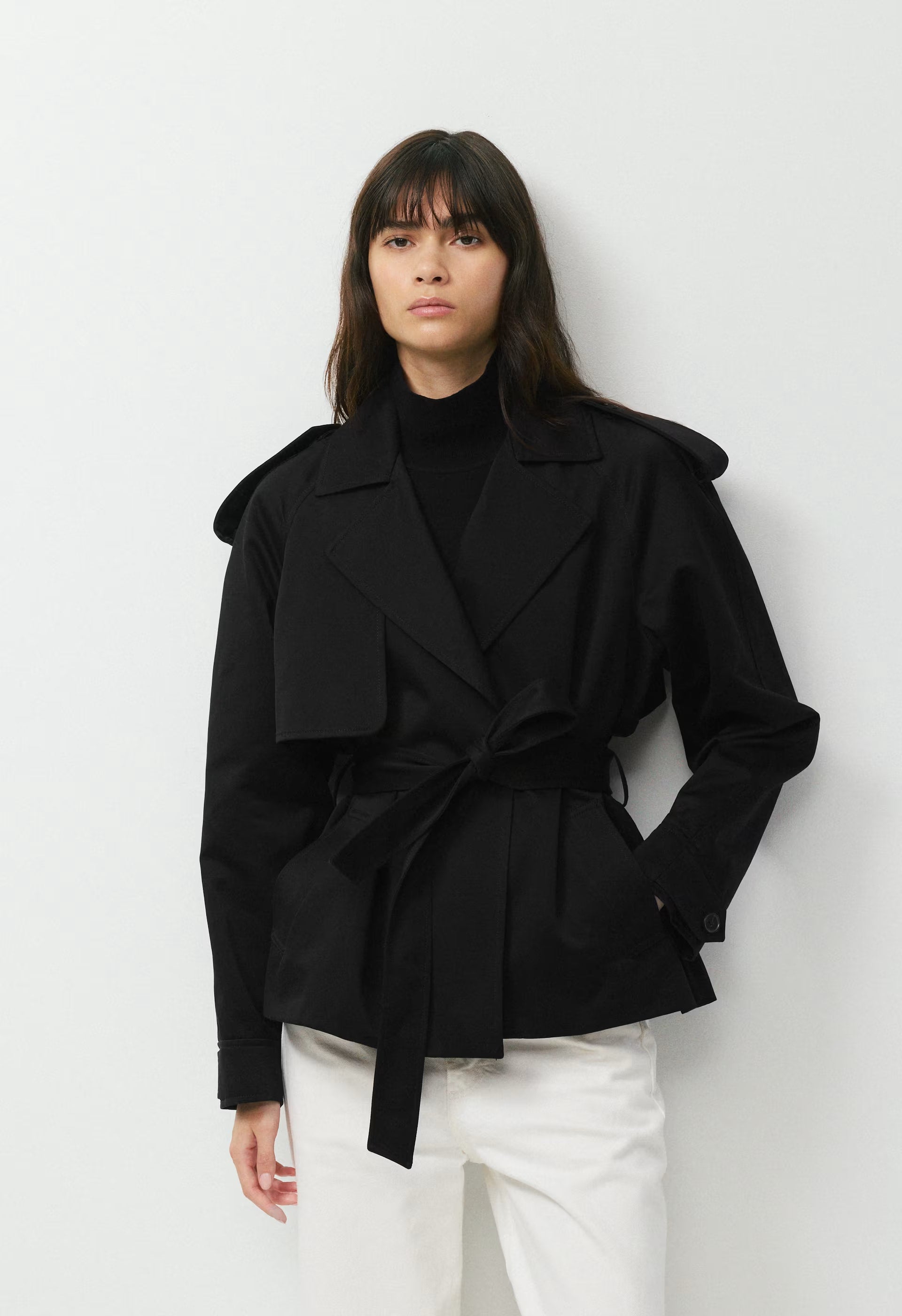 The Davis Short Trench Coat - Rich Twill - BLACK