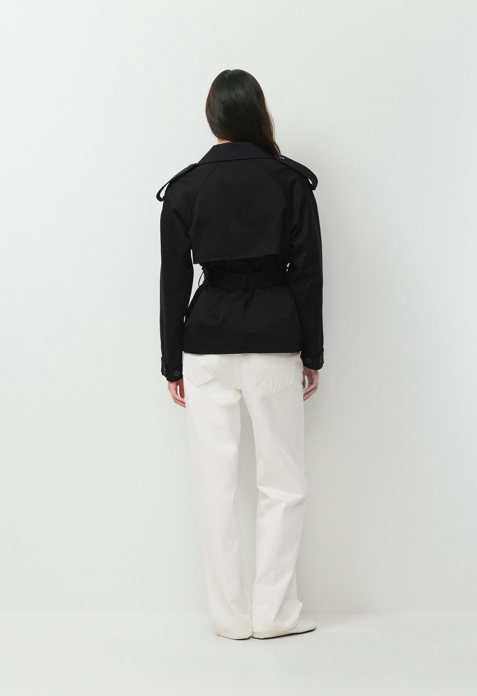 The Davis Short Trench Coat - Rich Twill - BLACK