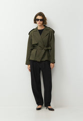 The Davis Short Trench Coat - Rich Twill - DARK OLIVE
